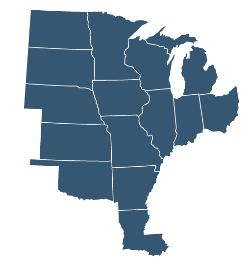 Map cutout of Central United States